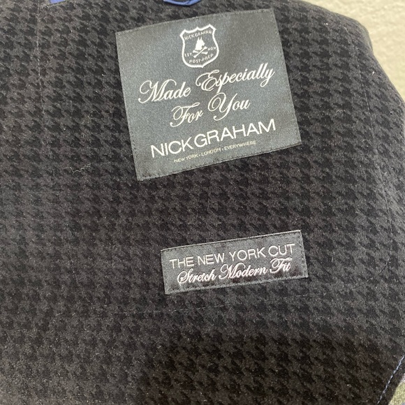 Nick Graham New York cut Stretch Modern Fit Blazer Size 44R houndstooth pattern - Picture 3 of 7